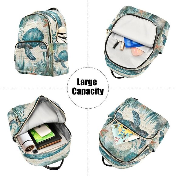 Women Mini Travel Backpack Sea Turtle Pattern Lightweight Shoulder Daypack main image 4